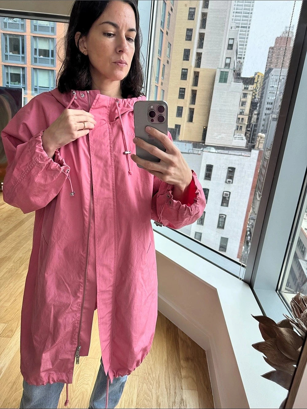 COS Pink Hooded Lightweight Coat Size small